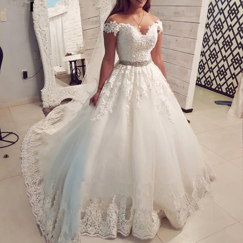 Off The Shoulder Vintage Lace Wedding Dress Ball Gown Sweetheart Bridal Gowns
